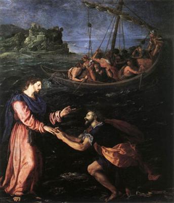 Peter walking on water<br>Alessandro Allori, 1535-1607<br>oil on copper