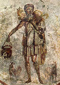 Jesus the Good Shepherd<br>3rd century catacomb painting