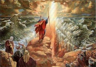 Moses, parting the Red Sea