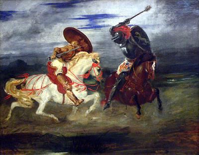 Combat de chevaliers dans la campagne<br>by Eugène Delacroix, 1824