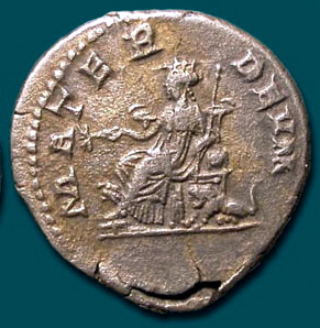 Cybele on a Roman coin as Mater Deum<br>