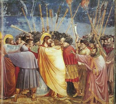 Betrayed with a kiss <br>by Giotto di Bondone, 1267-1337, <br>Fresco Painting in Scrovegni Chapel, <br>Padua, Italy