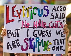 'The ends of the hair round your face<br> and on your chin may not be cut off.'<br><i>The Bible in Basic English</i><br>-Leviticus 19:27 